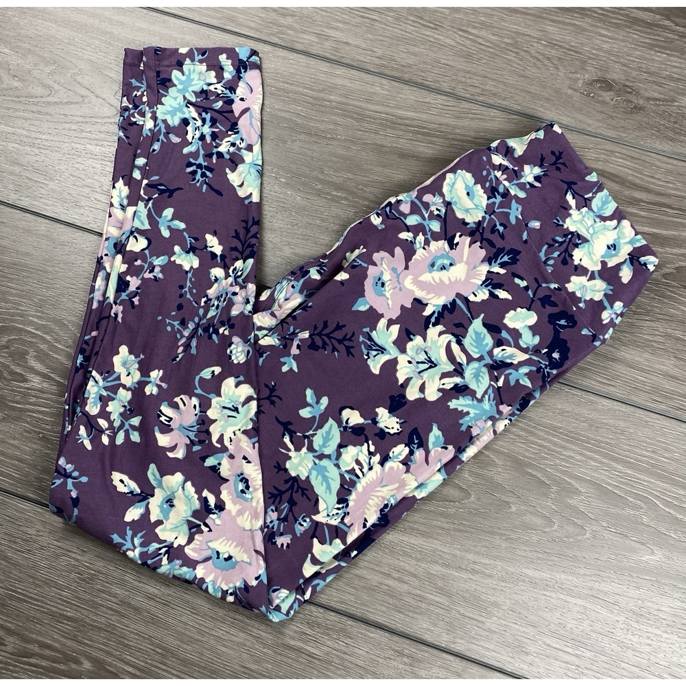 Lularoe‎ Women's Pull On Floral Pattern Leggings Purple Tall & Curvy